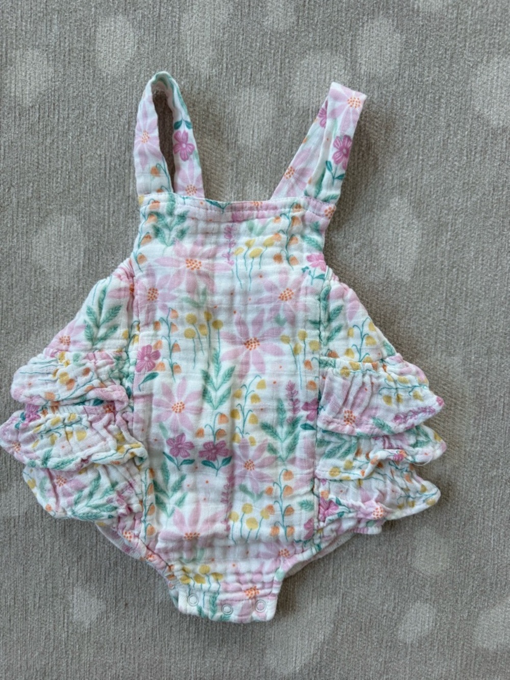 Angel Dear Pink Floral Ruffle Muslin One-Piece Bodysuit